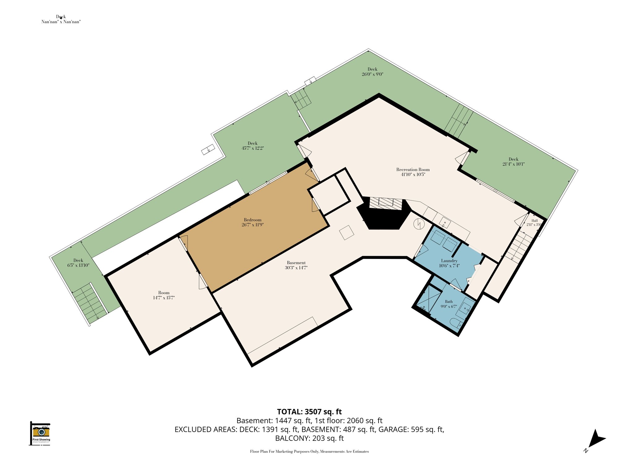 Current professionally measured first floor plan of 1531 Crescent Road
