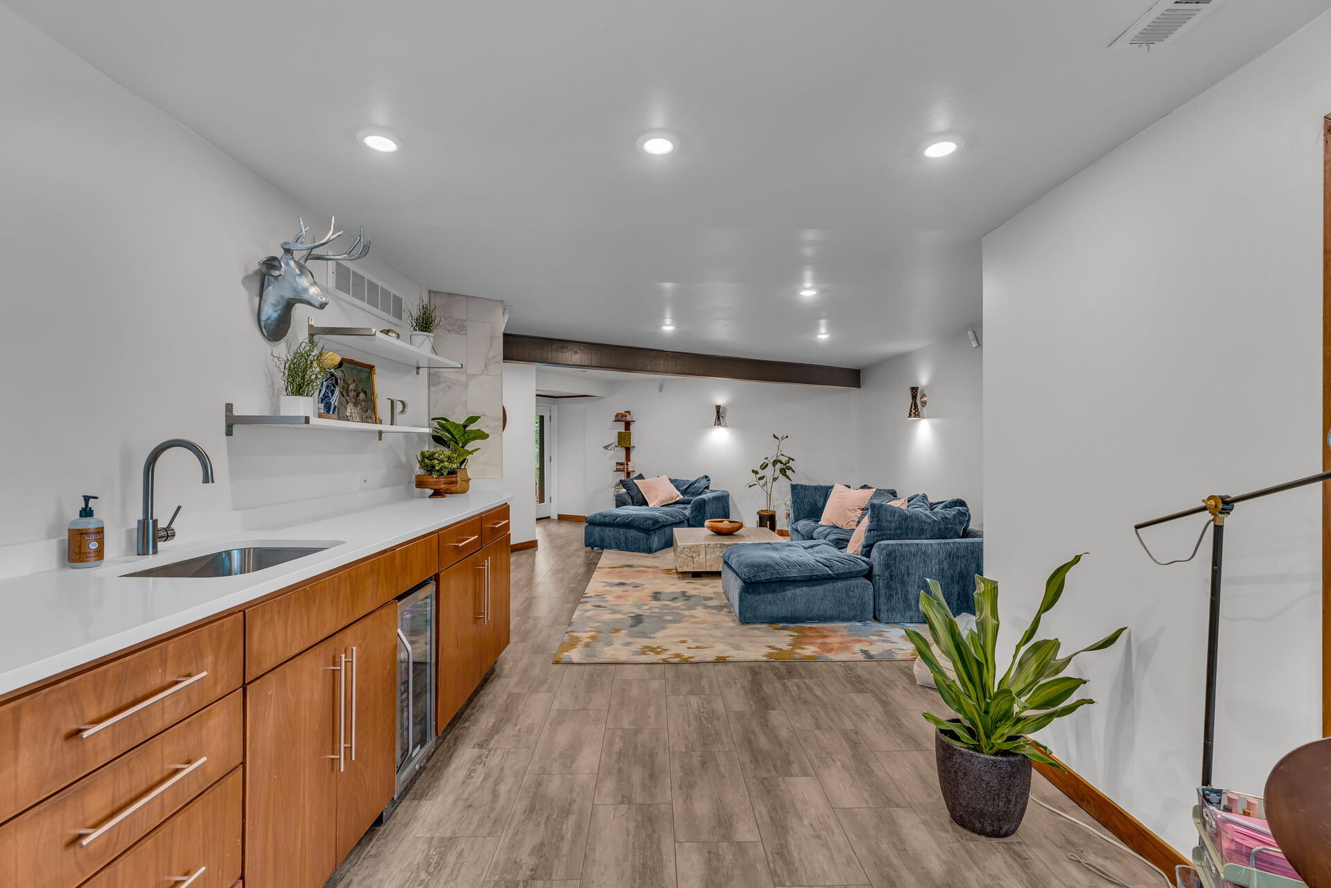Lower level wet bar and rec room