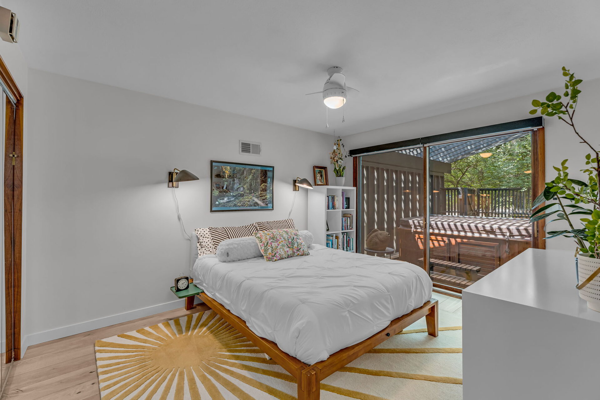 Guest bedroom with colorful bedding